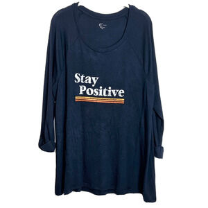 Cato est 1946 Womens Tunic Sweater XL Navy Blue Stay Positive Long Sleeve
